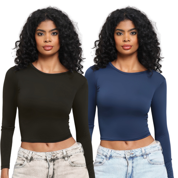 KIT 2: Blusa Feminina de Manga Longa - Meia Estação de Compressão Colada em Oferta na Shopee