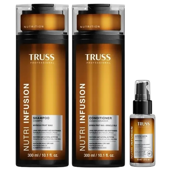 Kit Nutrição e Reposição Lipidica Truss Nutri Infusion Shampoo 300ml, Condicionador 300ml e Óleo 30ml