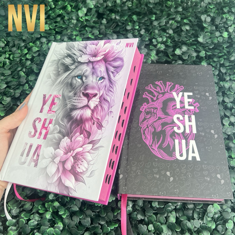 Kit Cristão 2 Bíblias Femininas NVI Evangélicas Yeshua Coração e Yeshua Floral Rosa Capa Dura Fé HDC