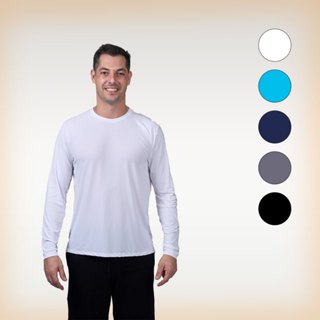 Camisa masculina fitness básica academia corrida toque gelado 100% poliamida dry fit manga longa em Oferta na Shopee
