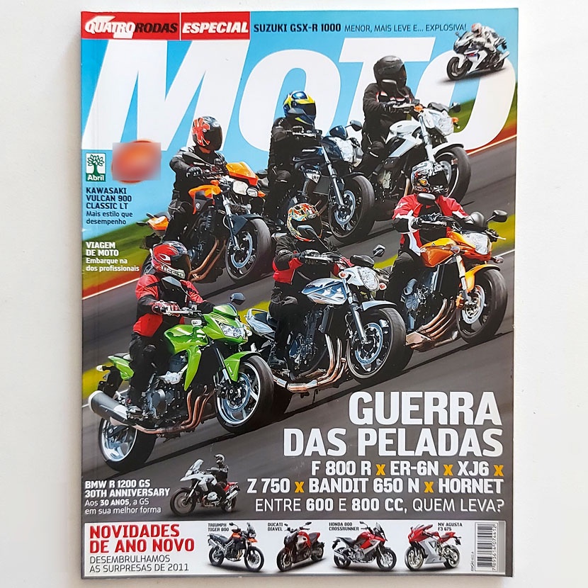 Revista Quatro Rodas Moto N611a F800 R / Er-6n / Xj6 / Z 750 / Suzuki GSX-R 1000 / BMW R 1200 GS / Bandit 650 / Hornet