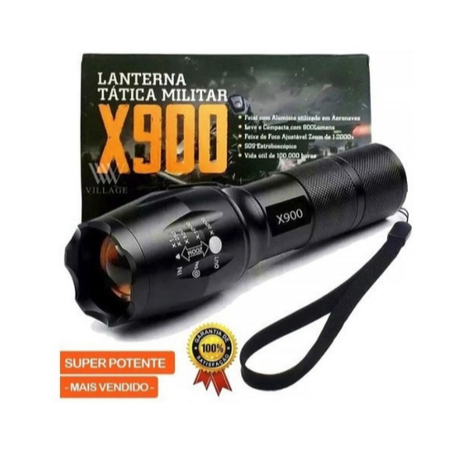 Lanterna Recarregável Tática Militar X900 Zoom Cor da lanterna Preto Cor da luz Branca