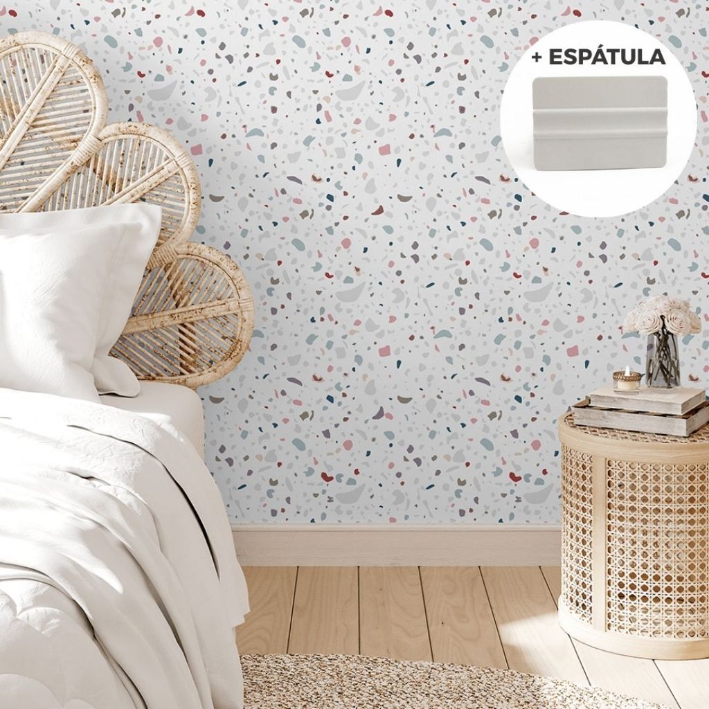 Papel de Parede Colorido Granilite Adesivo Lavável + Espátula