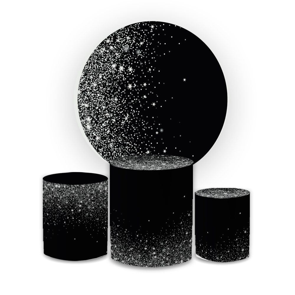 Kit Capa Painel Redondo + Capas Trio de Cilindros Veste Fácil Preto Com Glitter Bibi Painéis