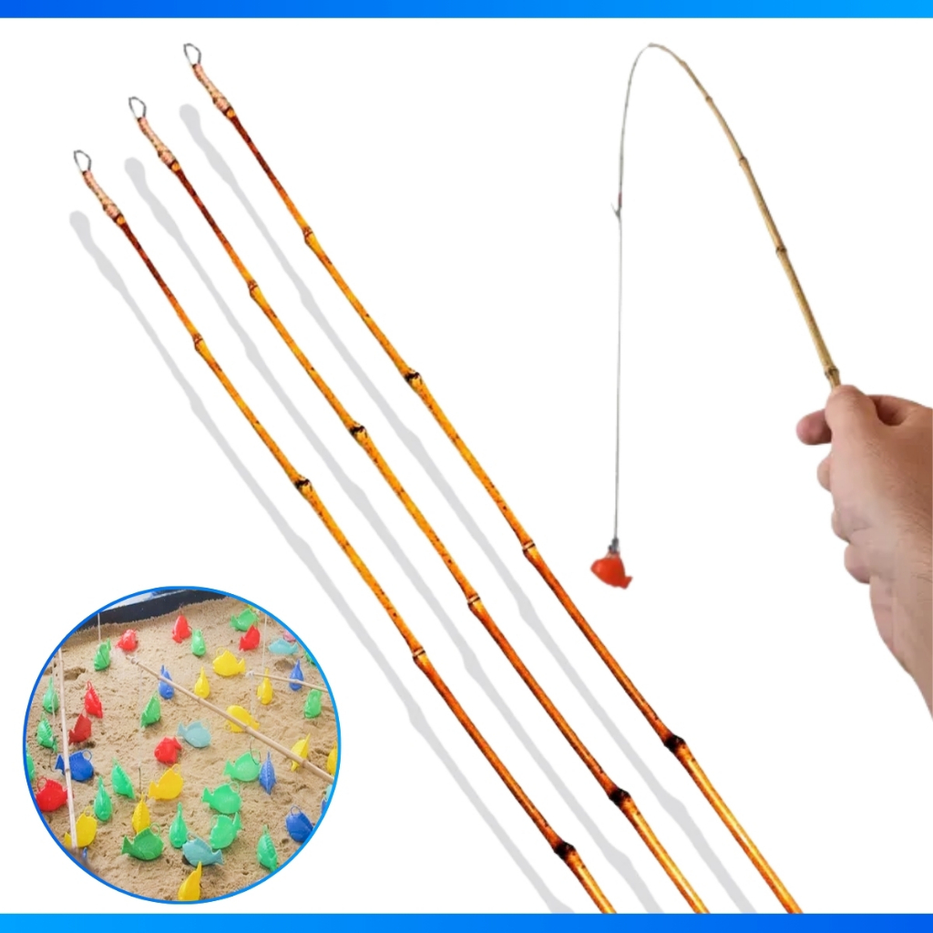 Kit 3 Varas Pesca Bambu Jogos Pescaria Festa Junina Capira Arraiá - MEGA OFERTA em Oferta na Shopee