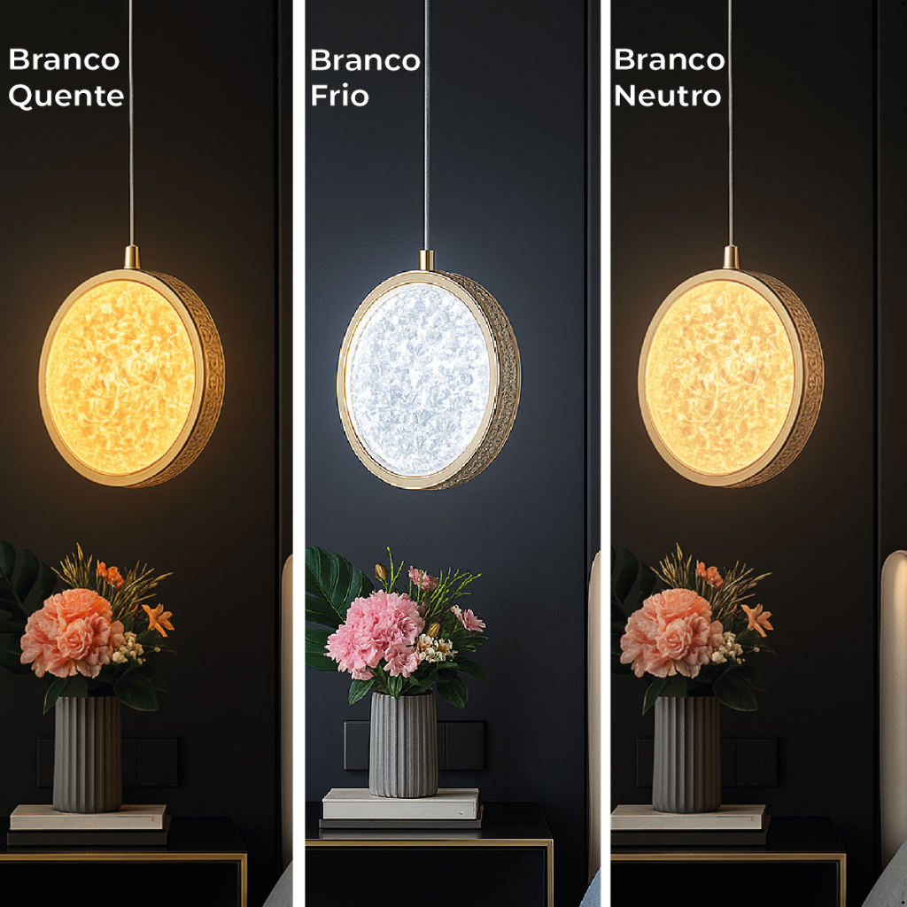 Pendente Luminária Redonda Dourada Cristal de Luxo LED 3 Tons de Luz 110V-220V Bivolt · foto 2