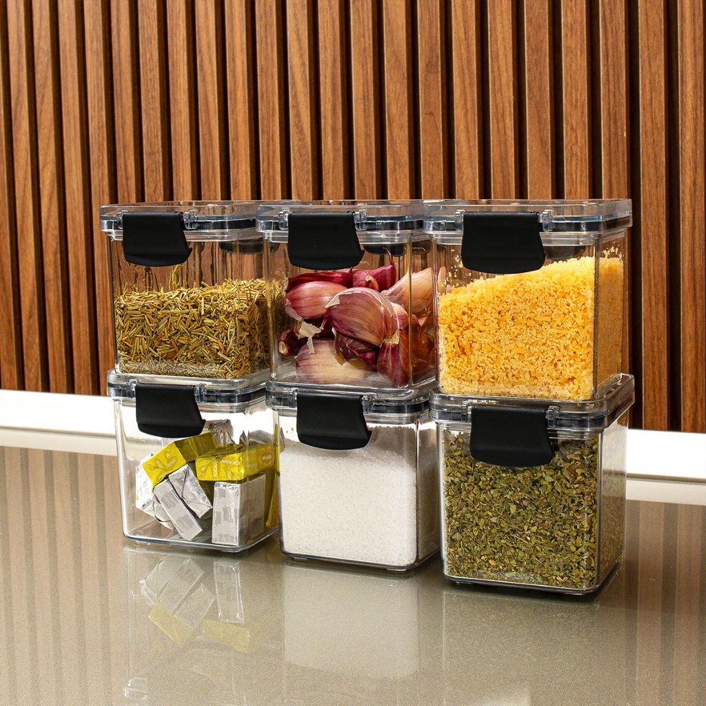 Mini Pote Hermético para Temperos de Cozinha Dispensa Armário Plástico