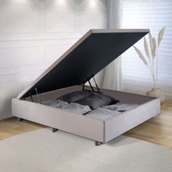 Cama Box Baú Viúvo 120x203x34 cm Suede Bege