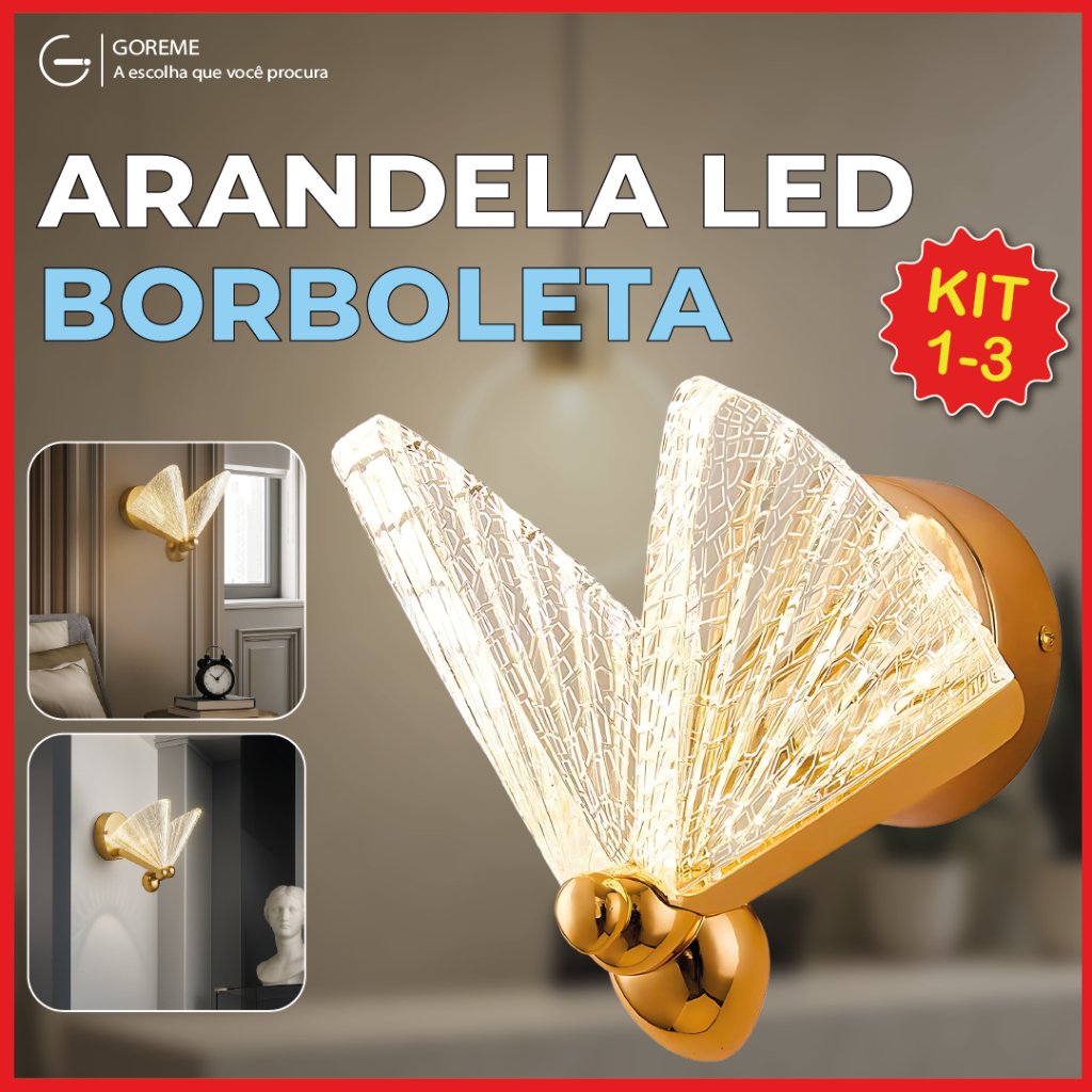 Arandela Luminária Borboleta Dourada LED Decorativa Moderna Cristal Luxo 3 Tons de luz Bivolt em Oferta na Shopee