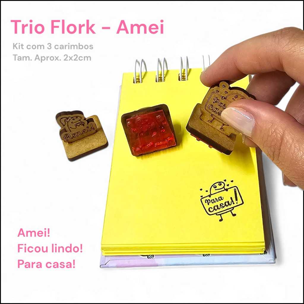 Trio Carimbo Flork Pedagógico - Amei! em Oferta na Shopee