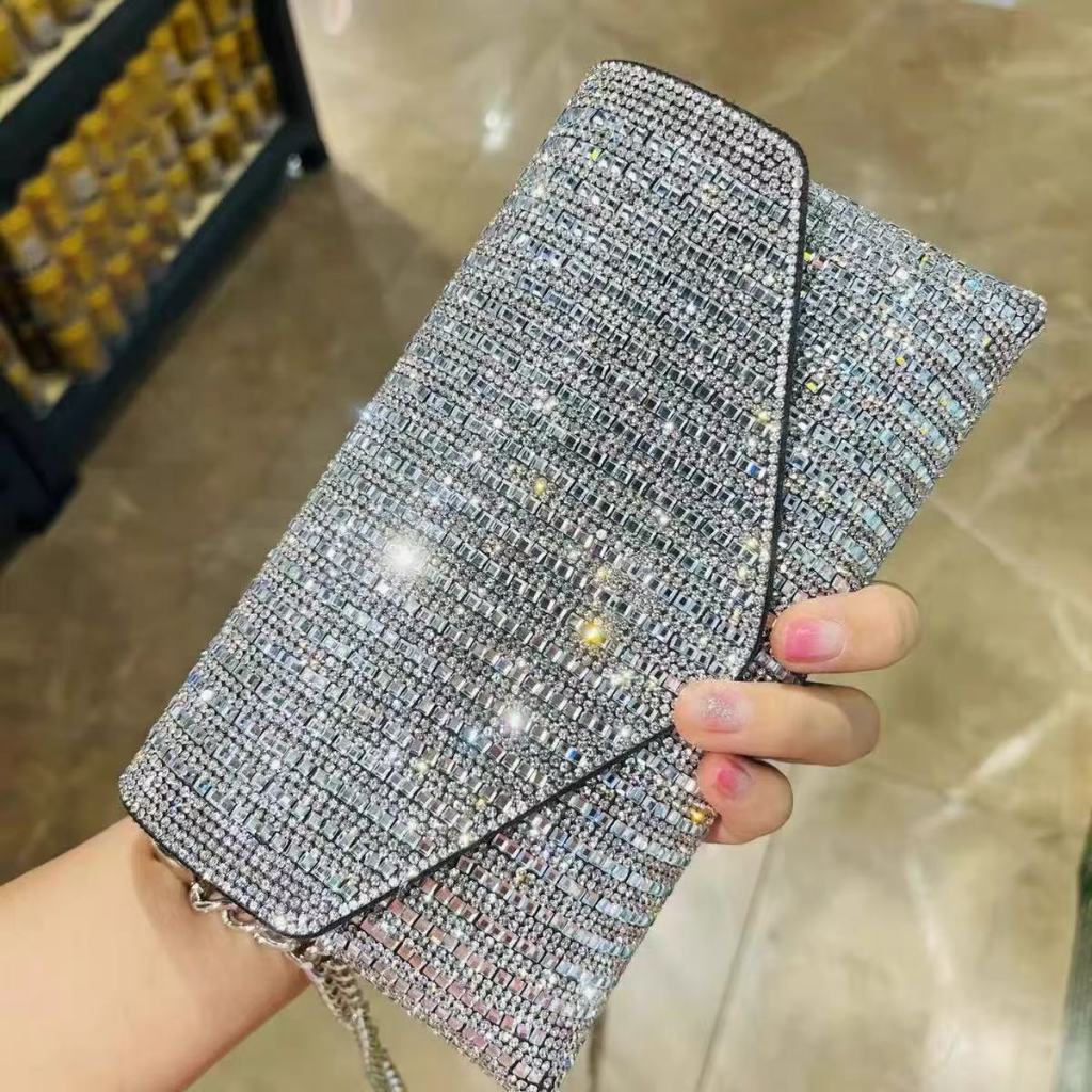Bolsa clutch luxuosa, também bolsa transversal, incrustada com cristais brilhantes, adequada para festas e sessões de fo em Oferta na Shopee