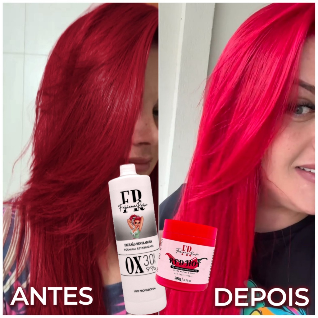 KIT DESCOLORAÇÃO VERMELHO (Pó Descolorante Vermelho Pimentinha + Água Oxigenada 30v em Oferta na Shopee