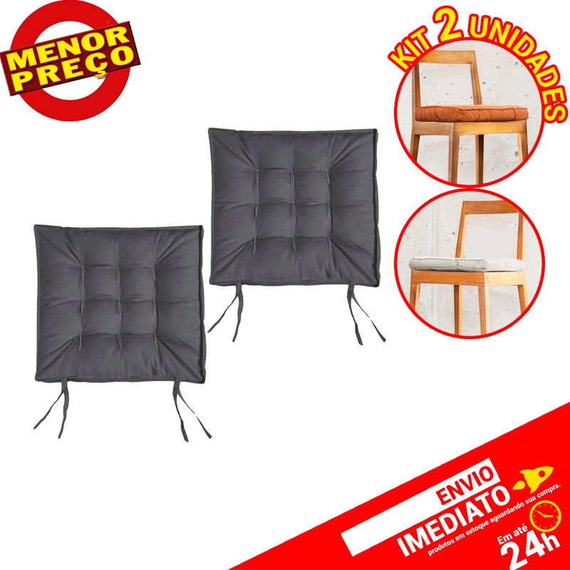 Assento Futon Confort Suede Almofada P/ Cadeira Banco Sofá Decoração Ambiente 40x40cm - Chumbo