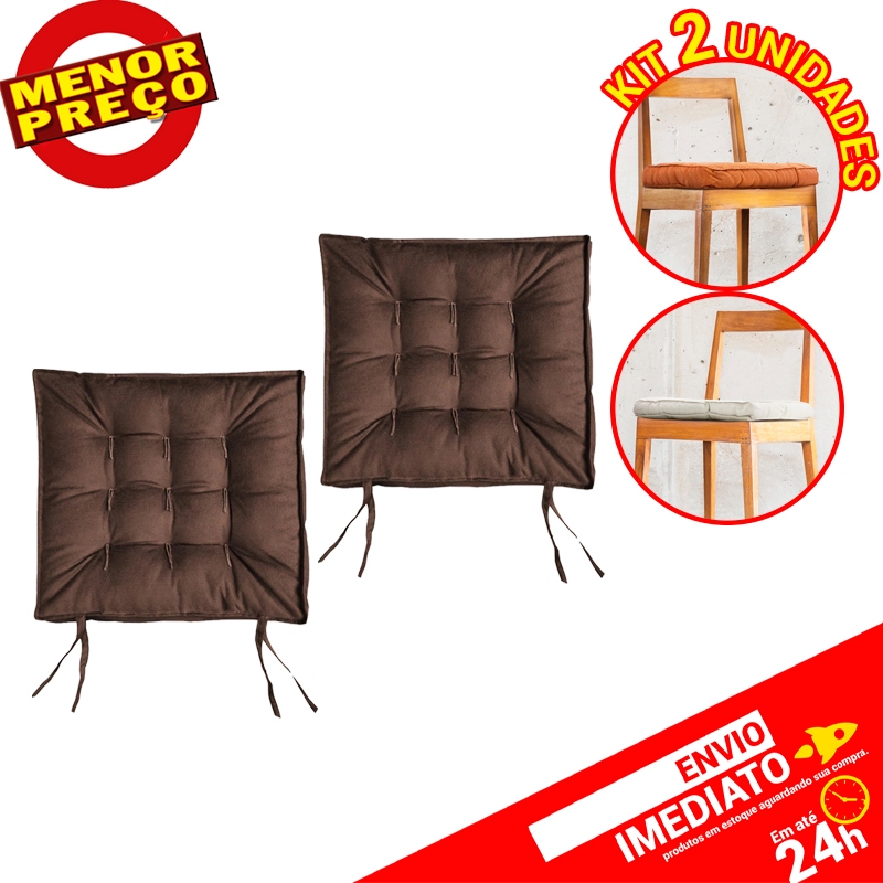 Assento Futon Confort Suede Almofada P/ Cadeira Banco Sofá Decoração Ambiente 40x40cm - Marrom