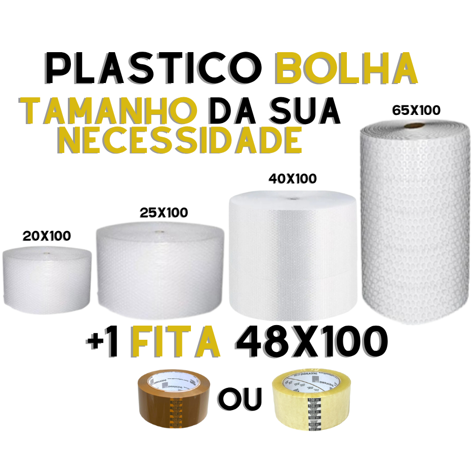 KIT Ecommerce  Plástico Bolha 100M + Fita 48 mm x 100 M - Envio 24 HRS ! --AF em Oferta na Shopee