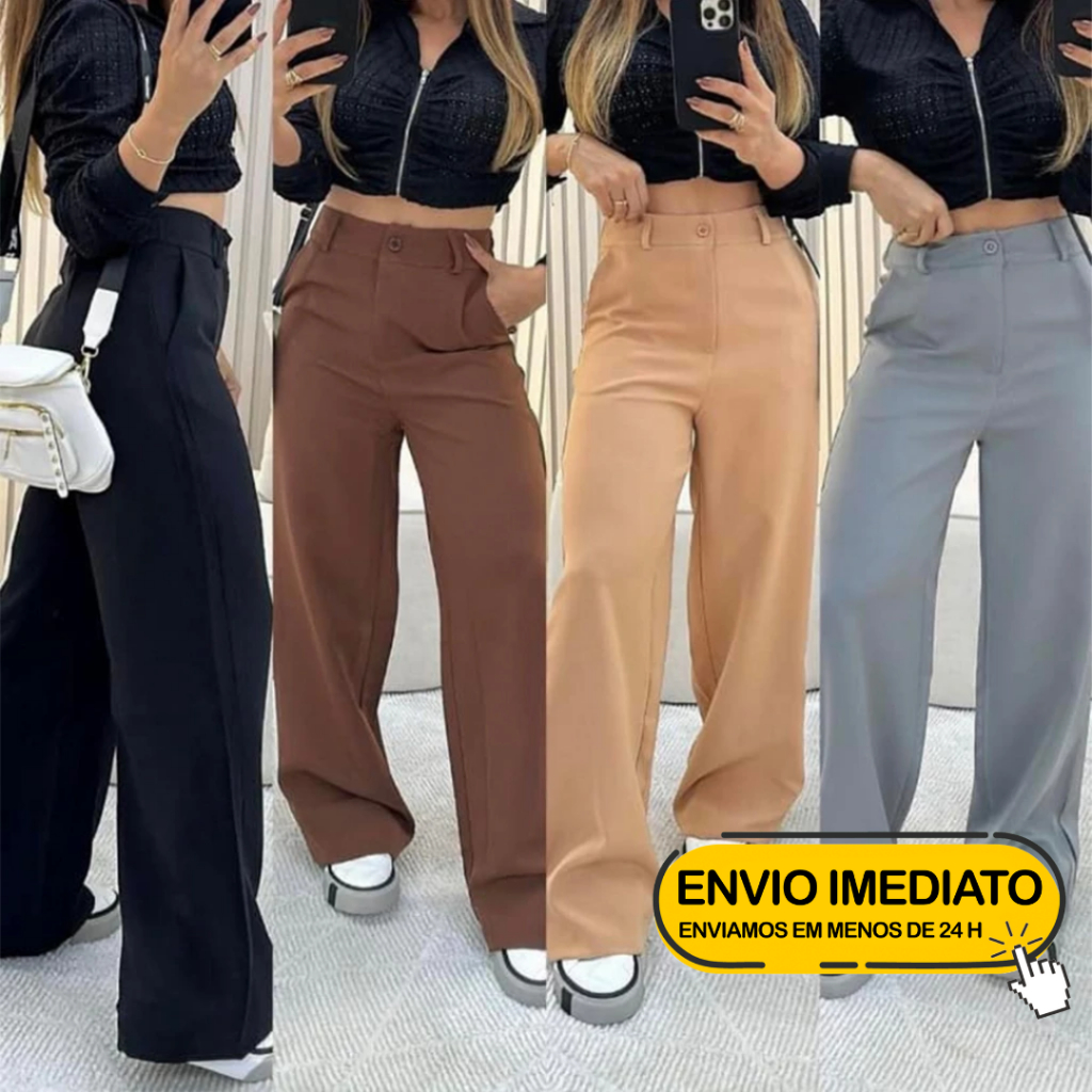 Calça Pantalona Alfaiataria Premium Wide Leg Elegante