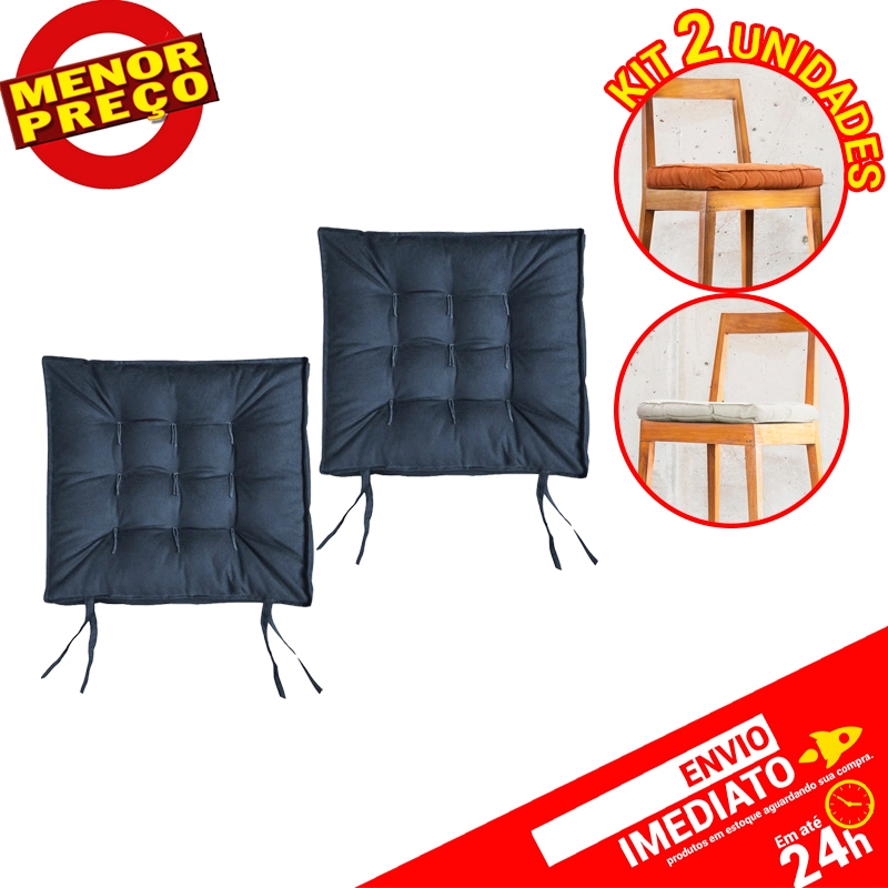 Assento Futton Confort Suede Almofada P/ Cadeira Banco Sofá Decoração Ambiente 40x40 - Azul Marinho