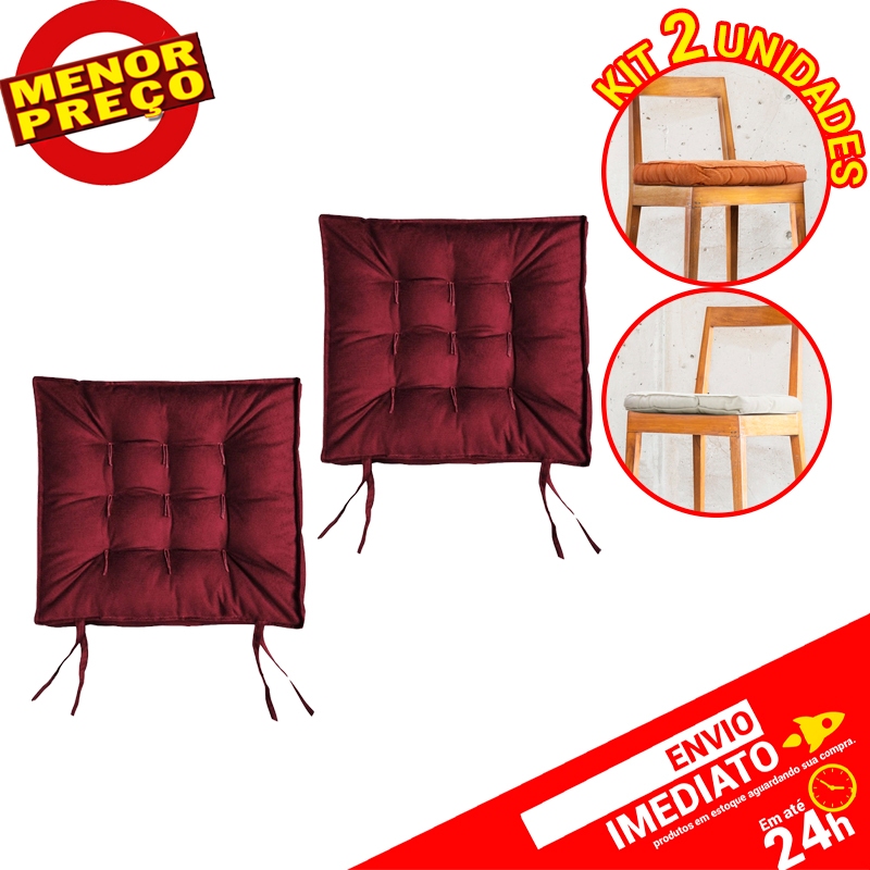 Assento Futon Futton Confort Suede Almofada P/ Cadeira Banco Sofá Decoração Ambiente 40x40cm - Vinho