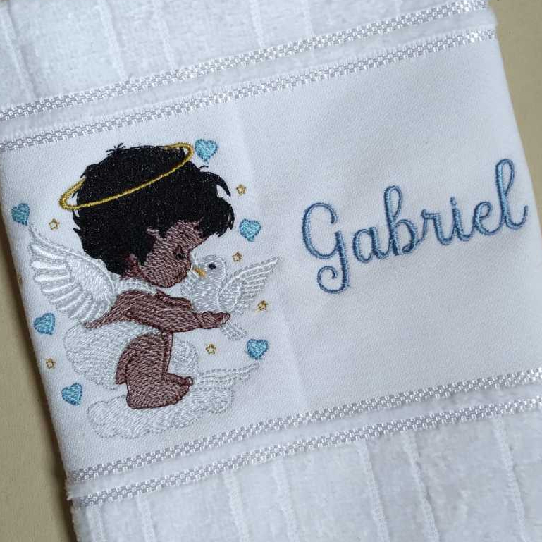 Toalhinha De Boca Personalizada com Anjinho E Nome Bordado - Ideal para Mão e Boca