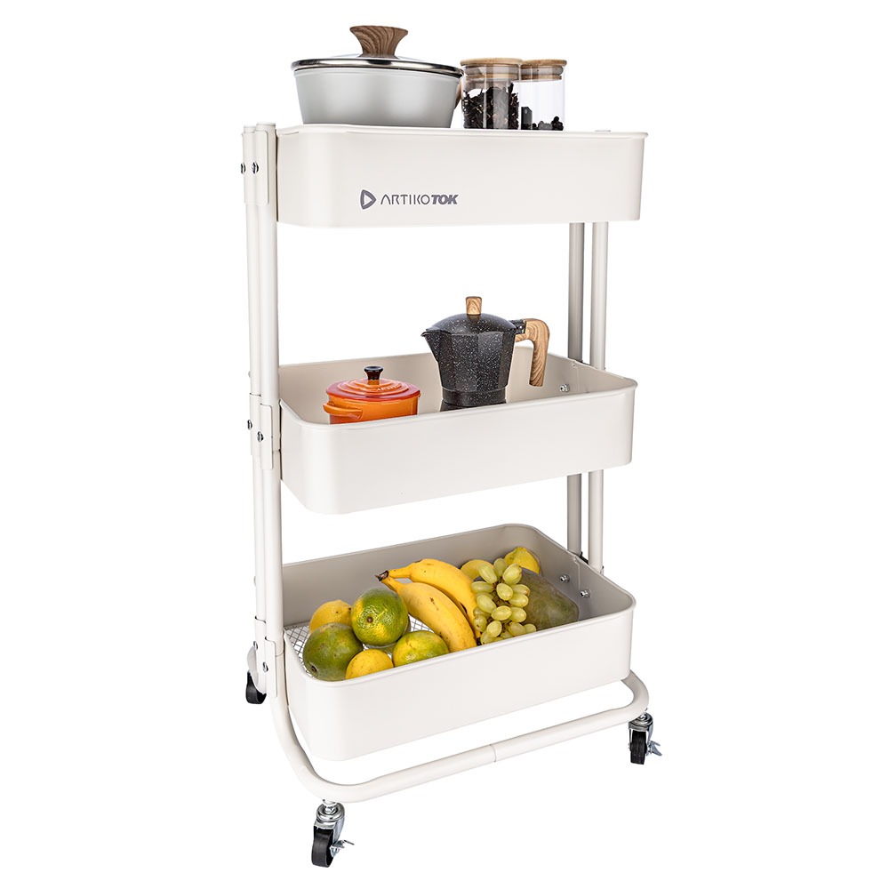 Carrinho Organizador Multiuso Artiko Tok 3 Prateleiras Aço Com Rodinhas em Oferta na Shopee