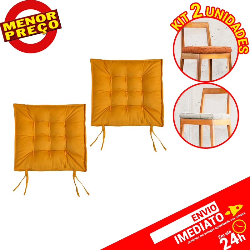 Assento Futon Futton Confort Suede Almofada P/ Cadeira Banco Sofá Decoração 40x40cm - Amarelo