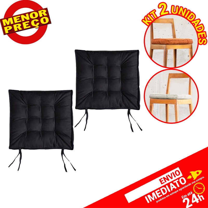 Assento Futon Futton Confort Suede Almofada P/ Cadeira Banco Sofá Decoração Ambiente 40x40cm - Preto