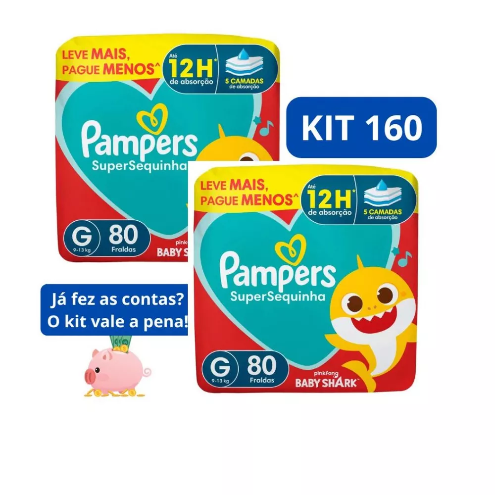 Kit Fraldas Descartáveis Pampers SuperSequinha - Tamanho G 160 unidades