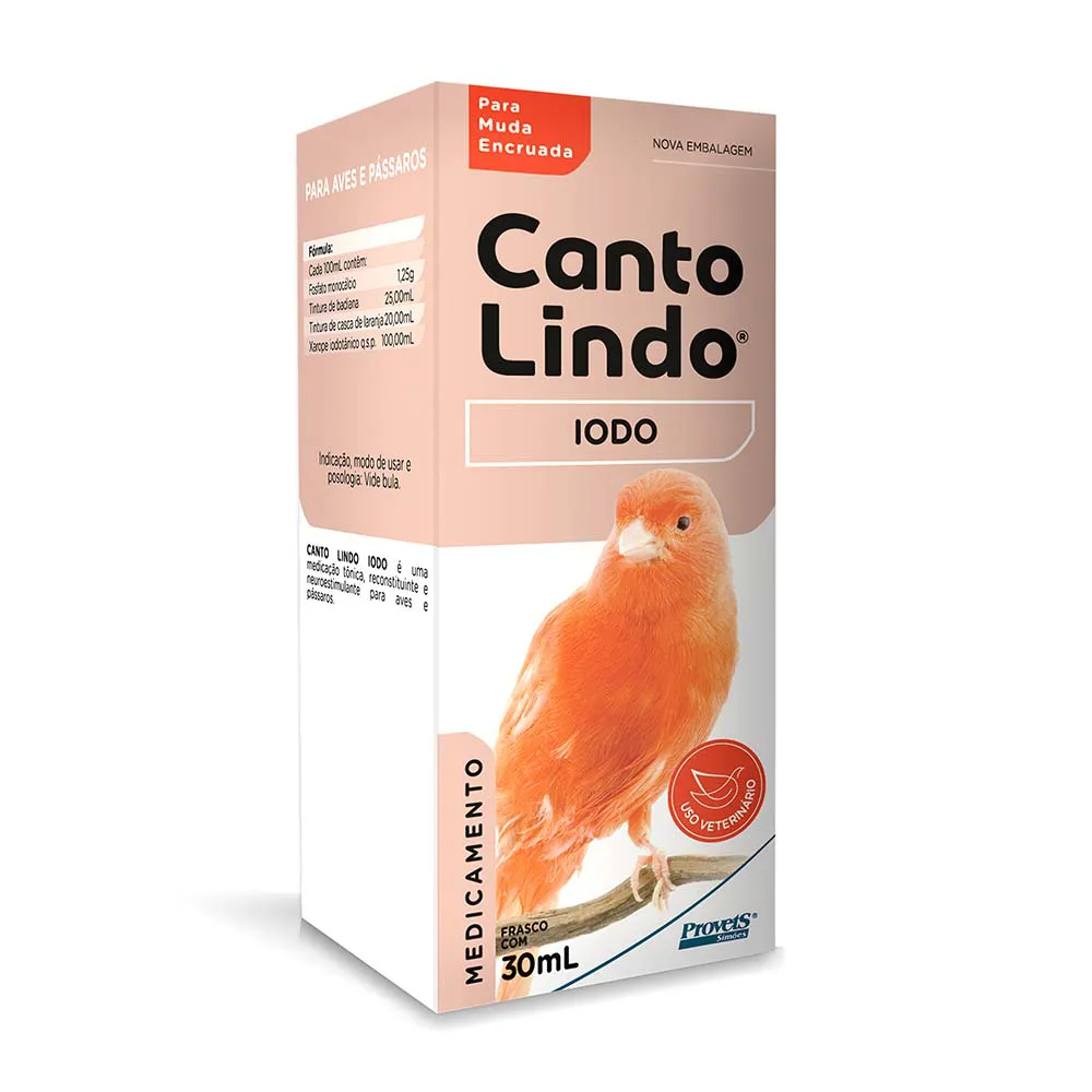 Canto Lindo Iodo 20ml Provets Simões Auxilia no Período de Muda Suplementos Minerais Necessários em Oferta na Shopee
