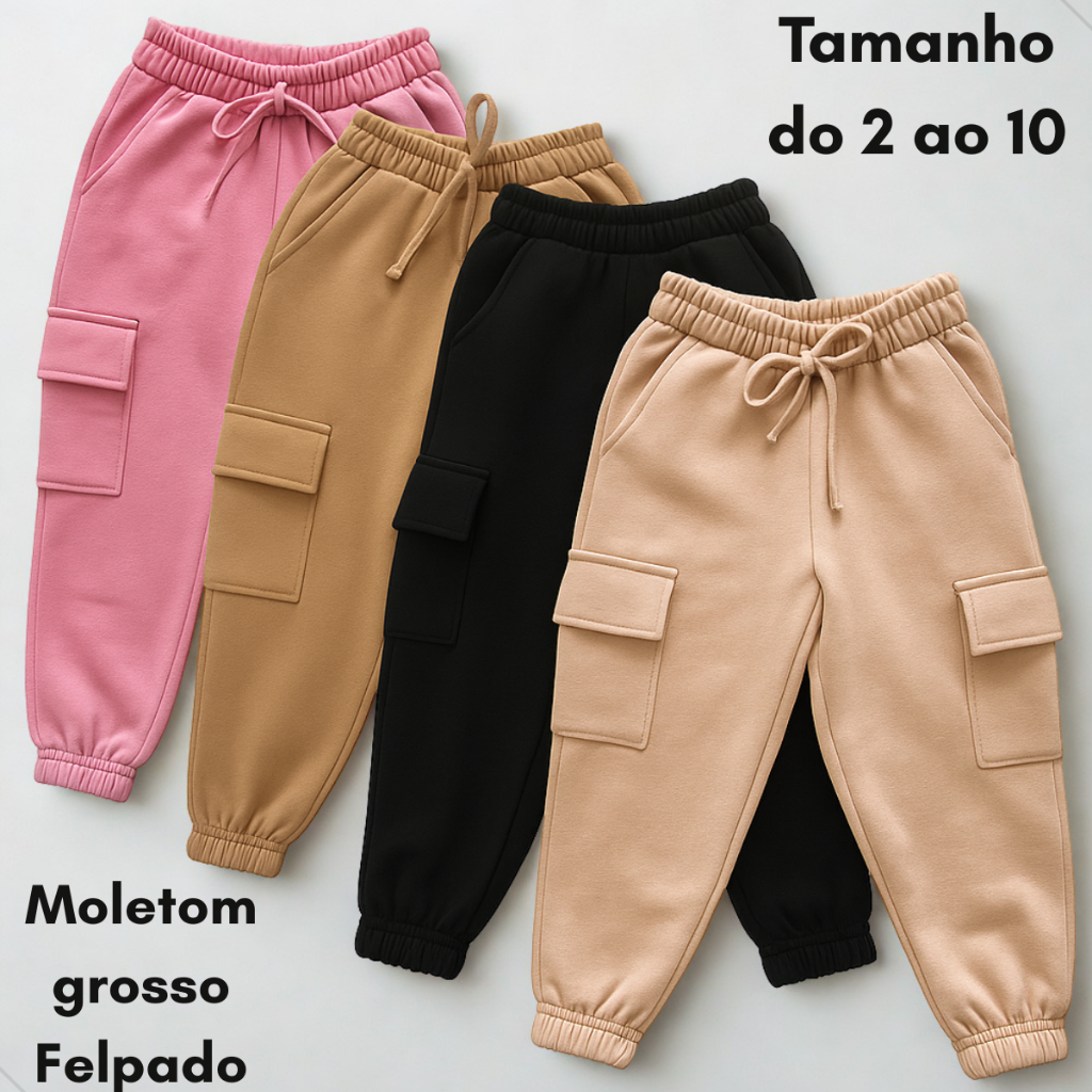Calça Moletom Grosso Infantil C/ Punho Elástico Na Cintura Outono/Inverno Criança