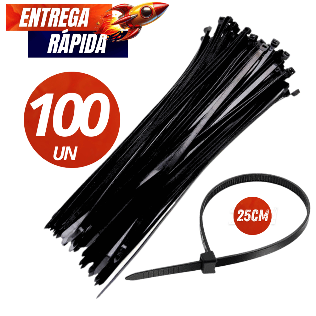 Kit 100 Abraçadeira De Nylon  Enforca Gato 25cm comprimento total Cinta Plástica Resistente Grande Variáveis Utilidades