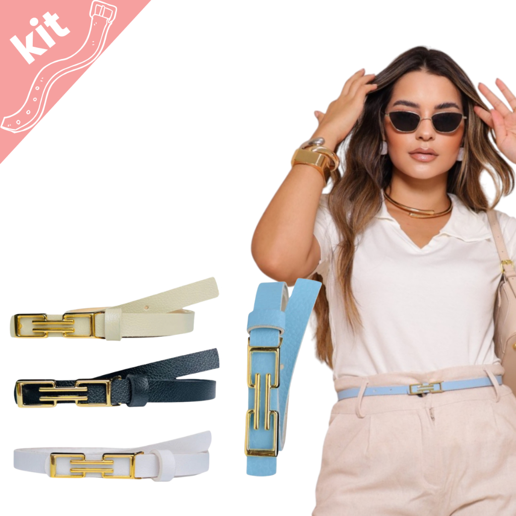 Kit 4 Cintos Femininos Elegante Vestido Alfaiataria Fivela Dourado Plus Size 1.5cm largura- Eva