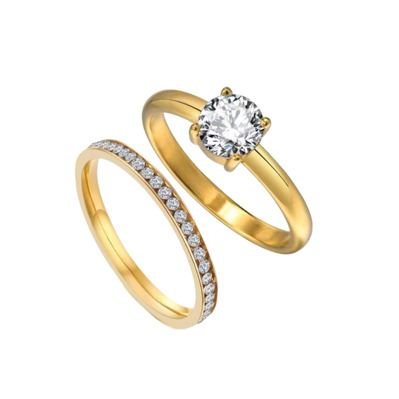 Kit Conjunto de Anel Solitário e Aparador Cor dourado com Pedras Zirconias Aço inoxidavel Moda beleza Feminina em Oferta na Shopee