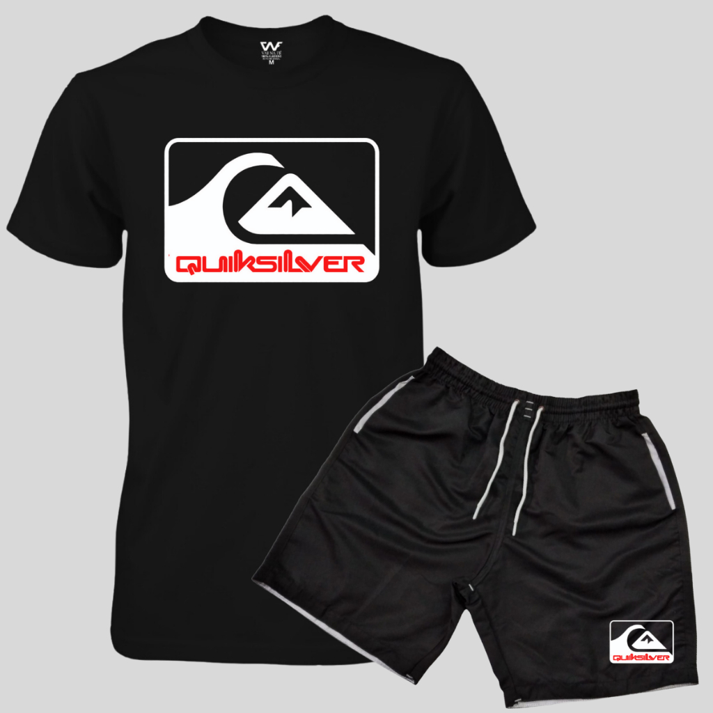 Conjunto Camiseta Masculina Quiksilver + Bermuda Tactel Kits Adulto ou Infantil