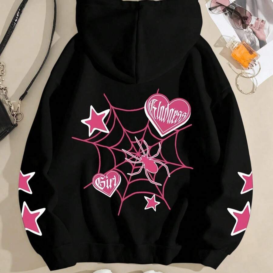 Moletom Canguru Aranha Feminino Delicado Corações Outono Estilo College em Oferta na Shopee