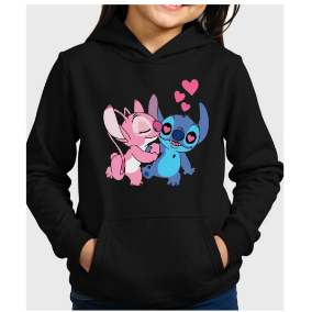 MOLETOM CANGURU COM BOLSO  INFANTIL JUVENIL ADULTO STITCH ANGEL CASAL