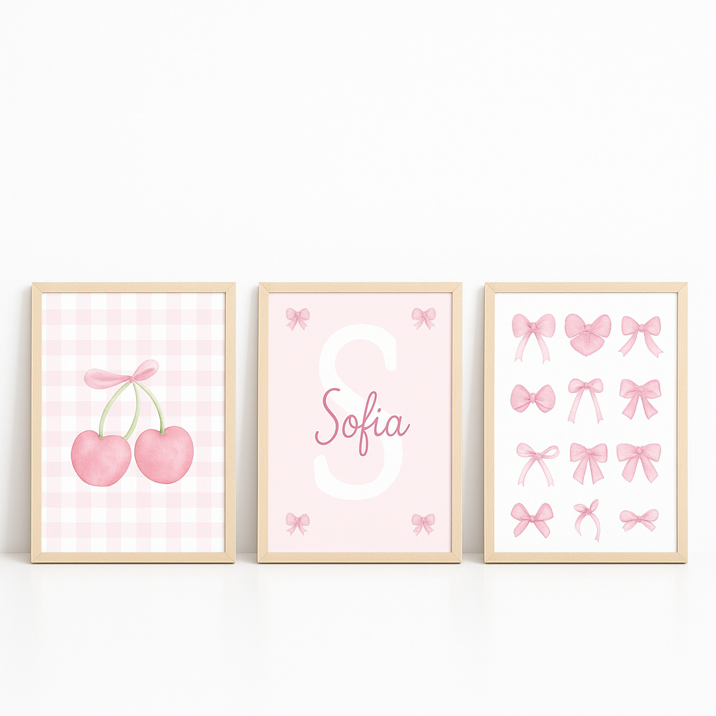 Quadros Decorativo Cereja Nome Laço Quarto Personalizado Minimalista Rosa Infantil Delicado Personalizado Fofo Coquete em Oferta na Shopee