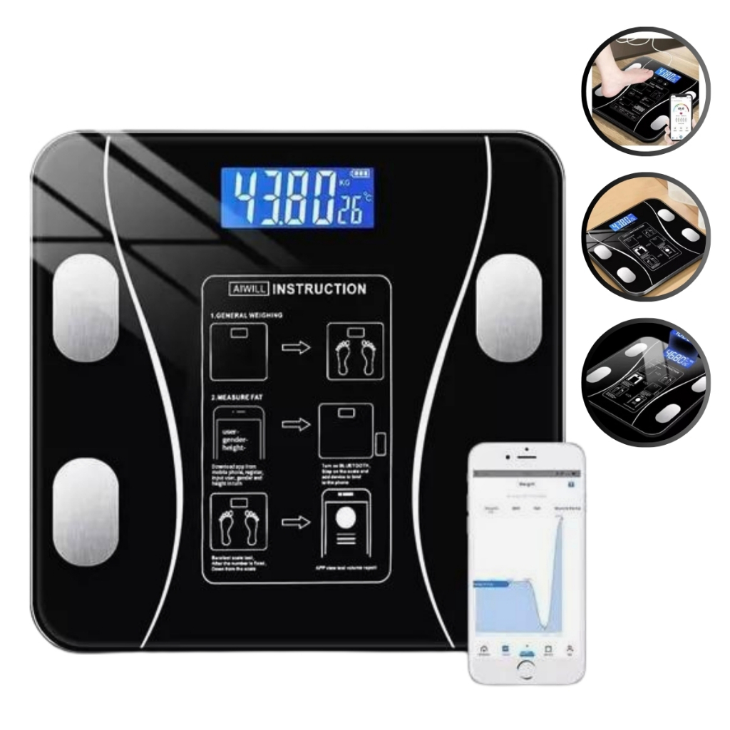 Balança Bioimpedância Digital Peso Corporal Aplicativo Bluetooth