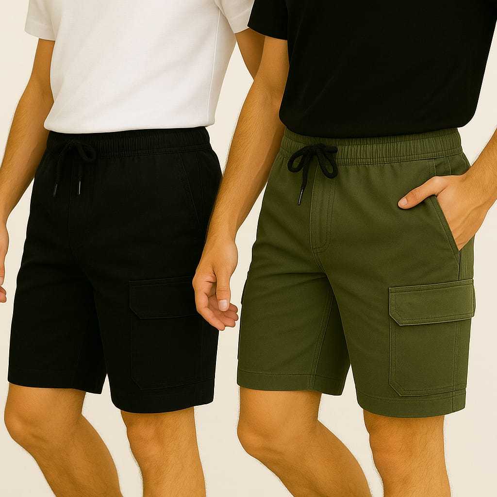 KIT 2 Bermuda Cargo Masculina Adulto Bolso Lateral  Com Elastico  E Cordão de Ajuste Short Cargo