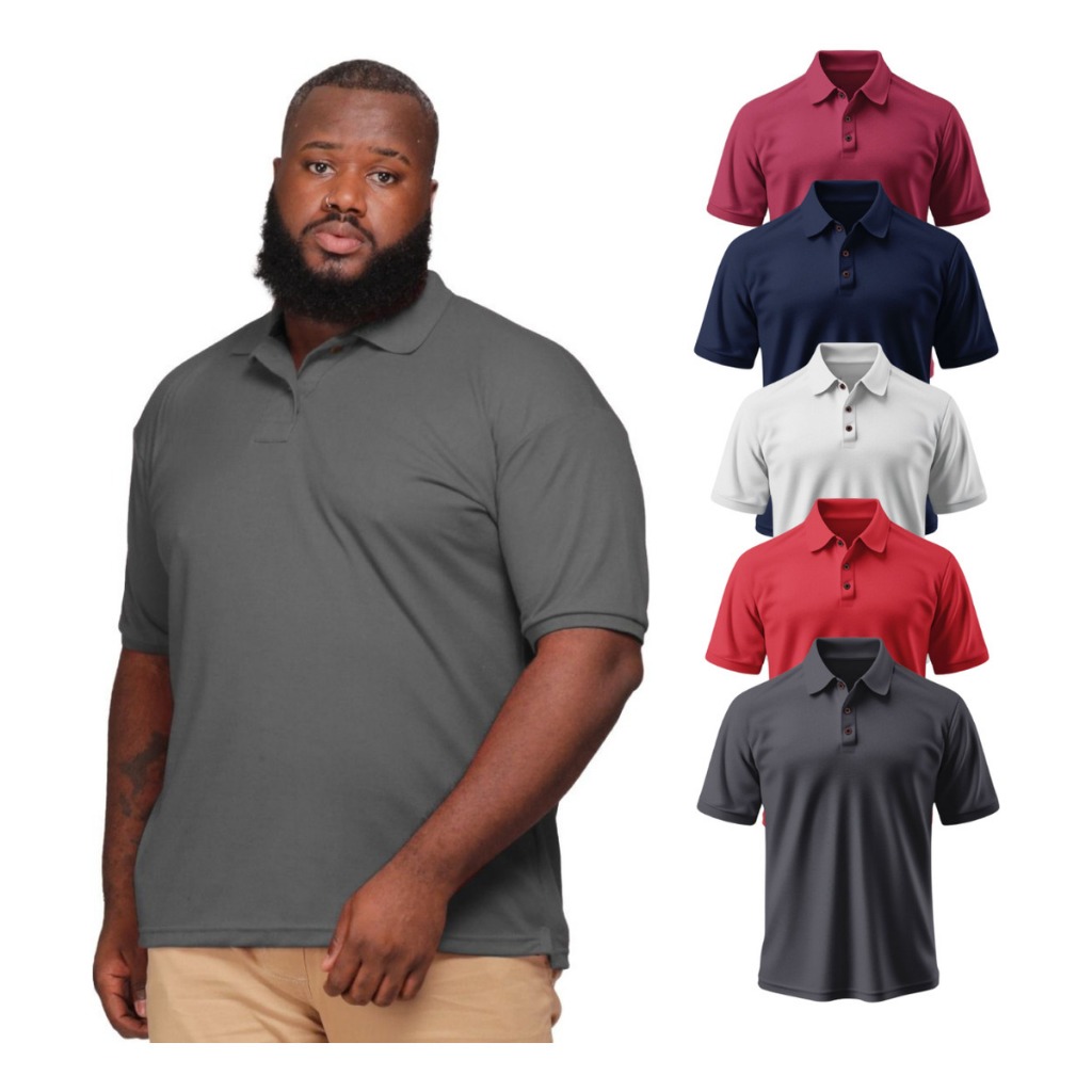 Kit 05 Camisas Polo Masculina Lisa Básica Plus Size P ao G3