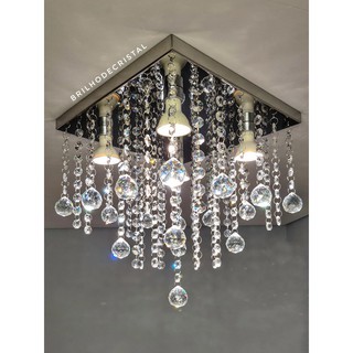 Lustre Quadrado de Cristal K9 30x30 Inox Espelhado – Vai Pronto com 4 Soquetes GU10