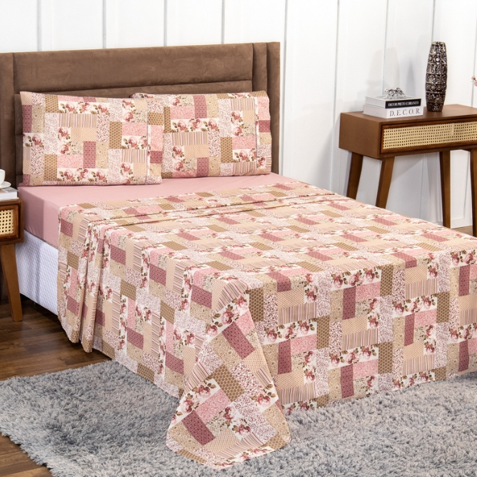 Lençol Queen Percal 180 Fios 100% Algodão 3 peças Especial Lençol De Cima + 2 fronhas ponto palito Estampado em Oferta na Shopee