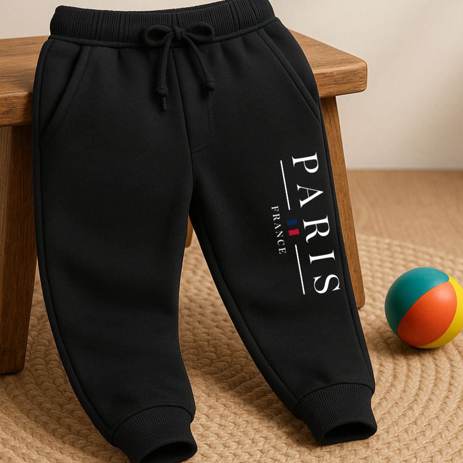 Calça Moletom Infantil Unissex Algodão Preta Menino Menina Paris France Estampada em Oferta na Shopee