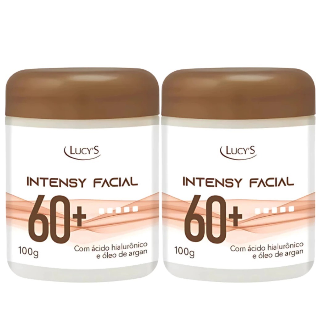 Kit 2 Creme Facial Rosto 60+  Rugas Antirrugas Antissinais - Ácido Hialurônico e Óleo de Argan 100g