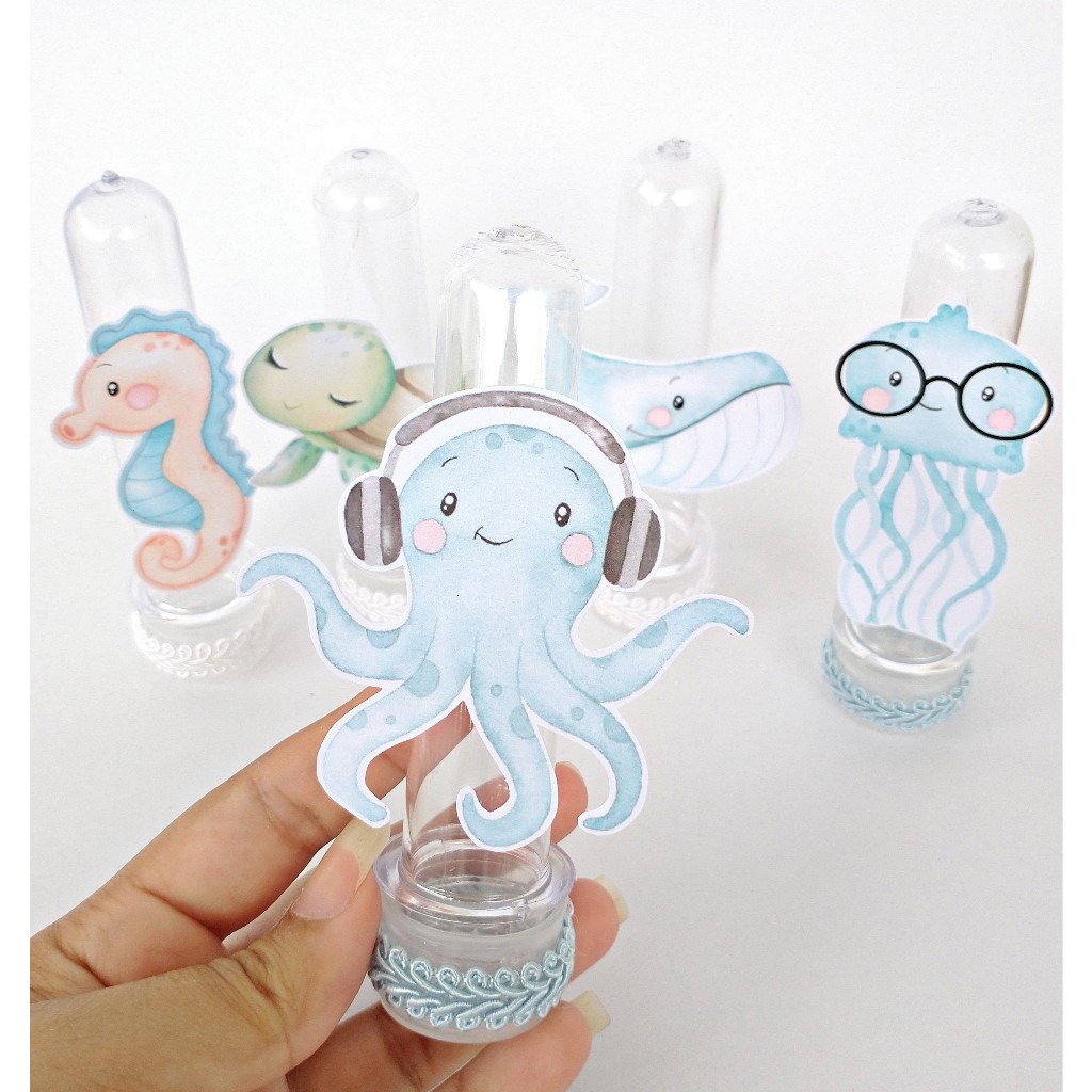 TUBETE PERSONALIZADO COM APLIQUE 3D - FUNDO DO MAR AQUARELA - LEMBRANCINHAS -  FESTA INFANTIL