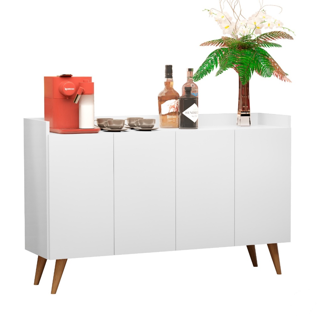 Aparador Buffet Balcão Cantinho do Café Sala Jantar Cozinha 4 Portas Prateleira Interna Veneza Cores