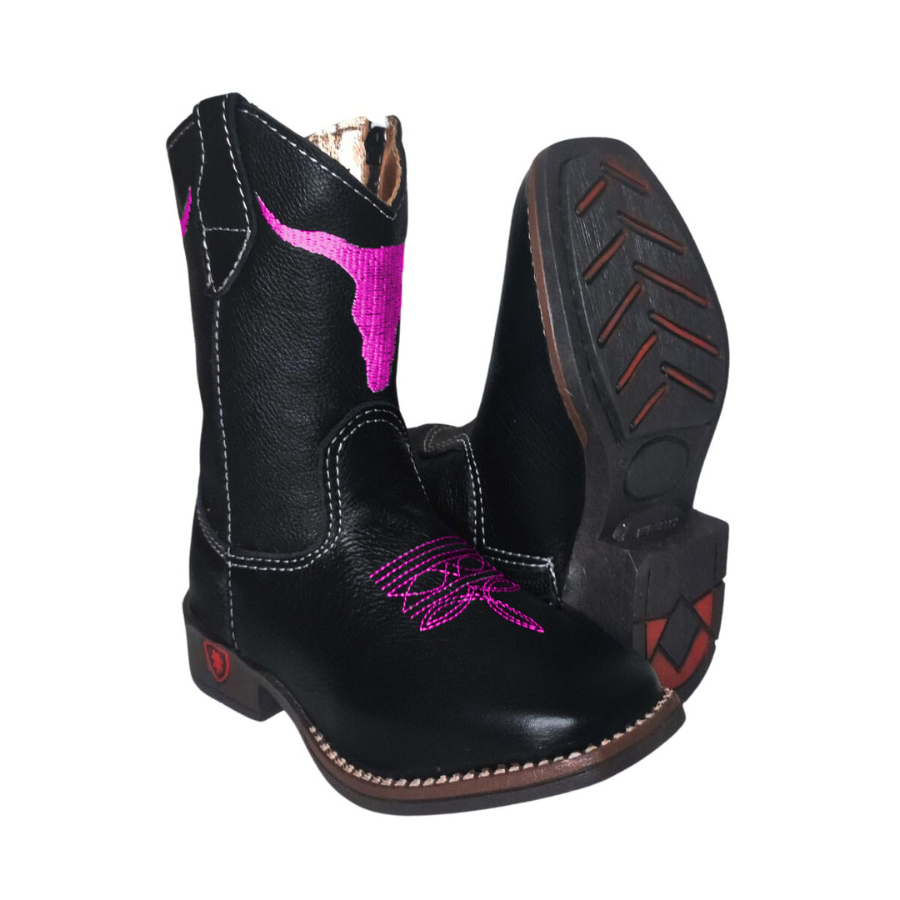 Bota Texana Infantil Feminina Couro Country Boi Rosa ou Pink