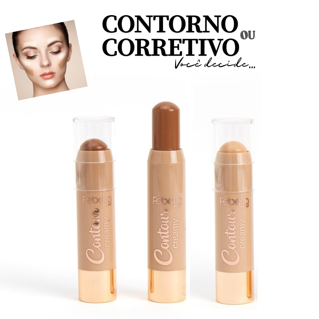 Contorno Bastão Febella Maquiagem Cremosa 2 em 1: Contorno + Corretivo