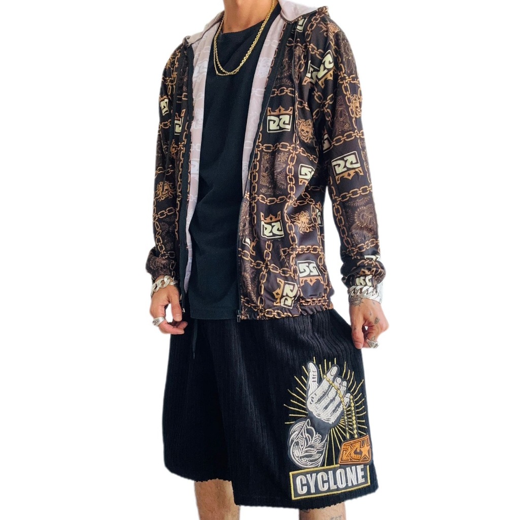 Kit Jaqueta Veludo com Zipper e Capuz + Bermuda Veludo Preta Show Cyclone