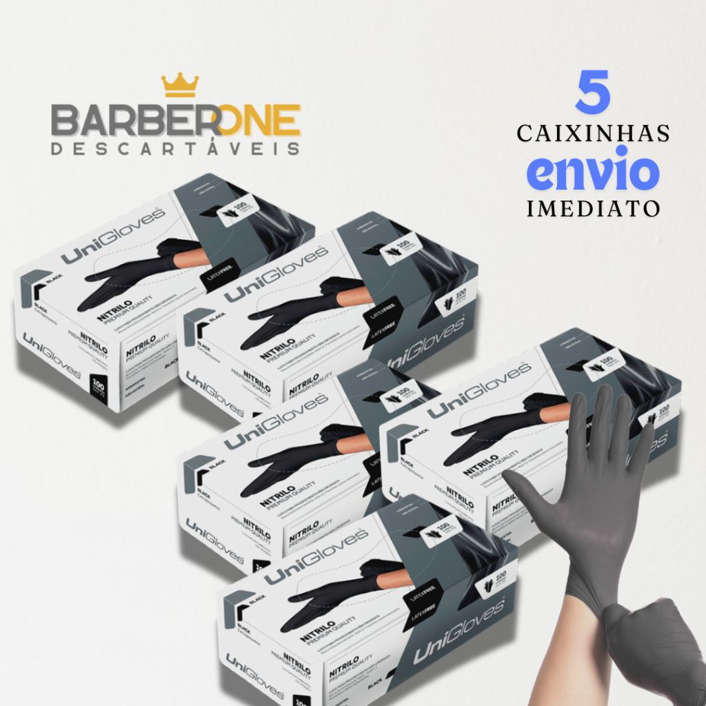 LUVAS DE NITRILO SEM TALCO UNIGLOVES BLACK - 5 CAIXINHAS -500 UNIDADES em Oferta na Shopee