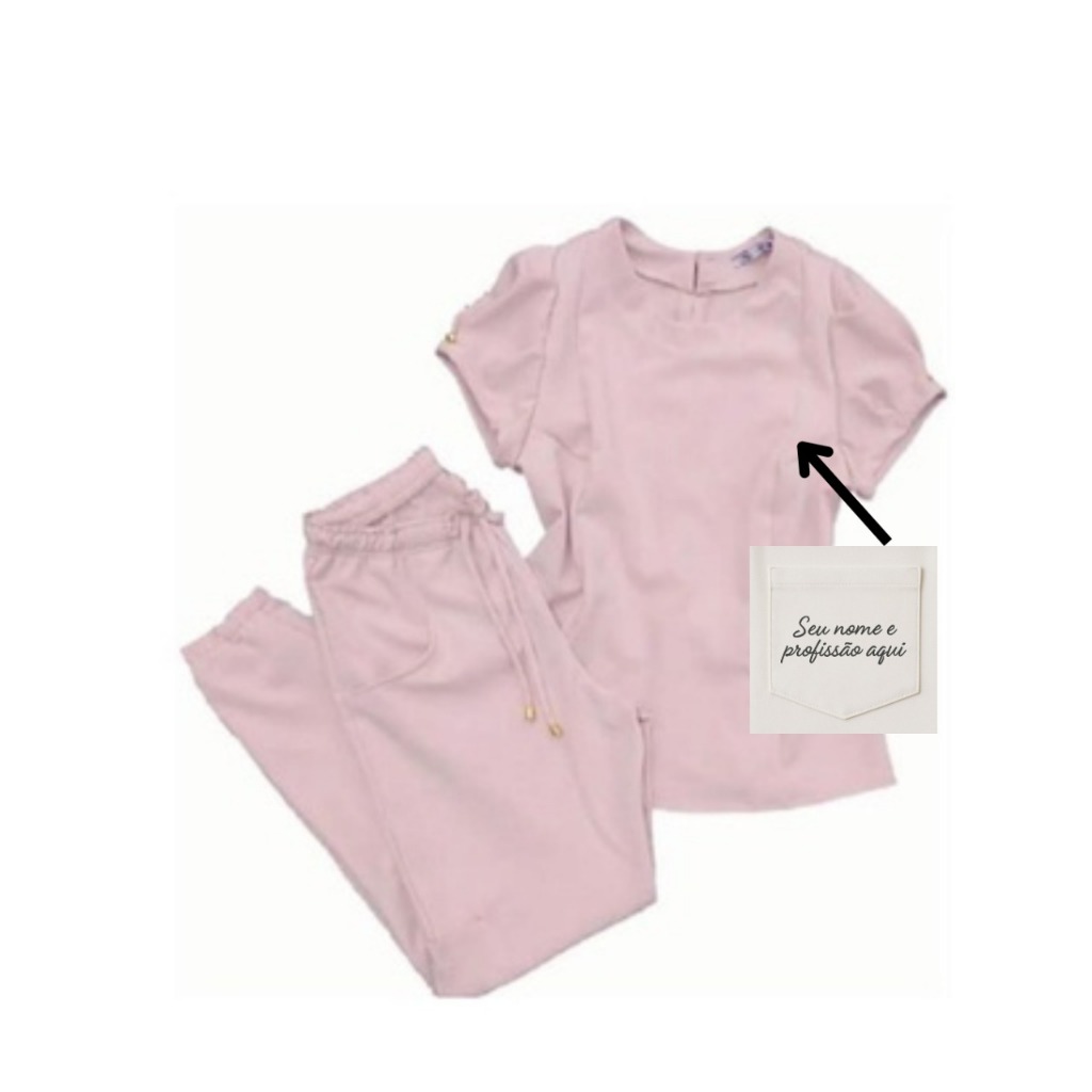 Pijama Cirurgico / Scrub Com botão na manga + BORDADO NOME E PROFISSÃO INCLUSO